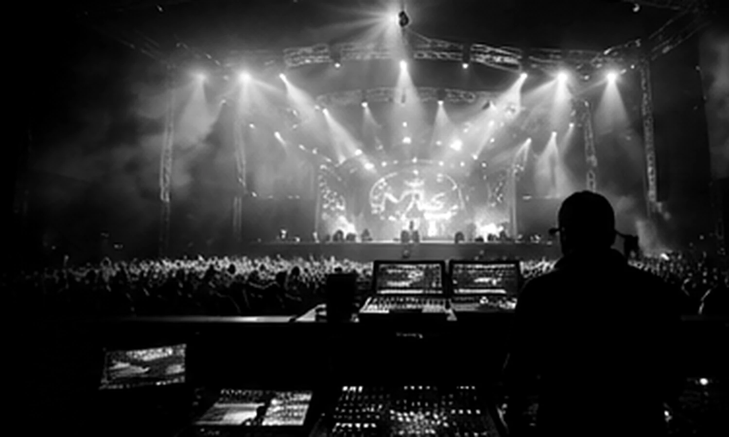 AI-generated monochrome event production scene